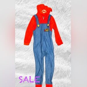 Super Mario hooded fleece onesie, size M, red and blue